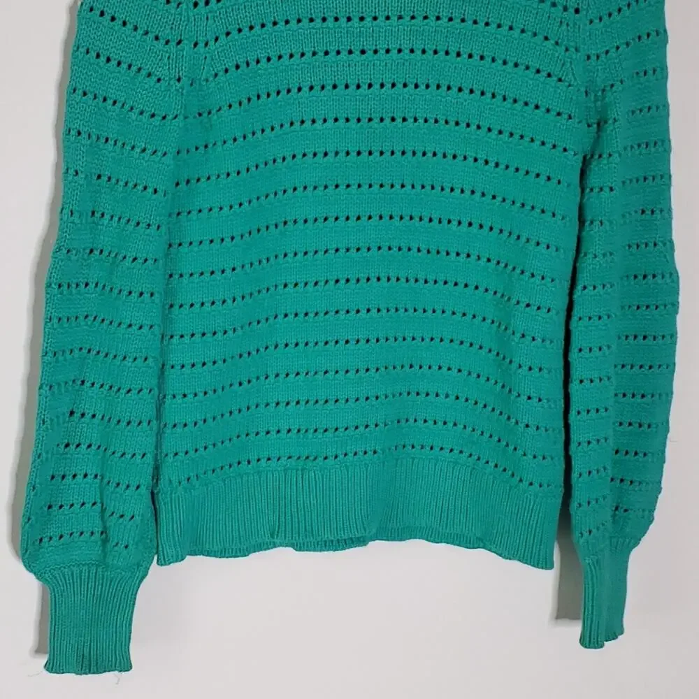 J. Crew Balloon sleeve pointelle sweater Green AW847 Teal Size Small